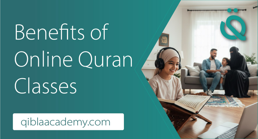 A young girl wearing a hijab and headphones during her sessions to learn Quran online for kids with Qibla Academy.
