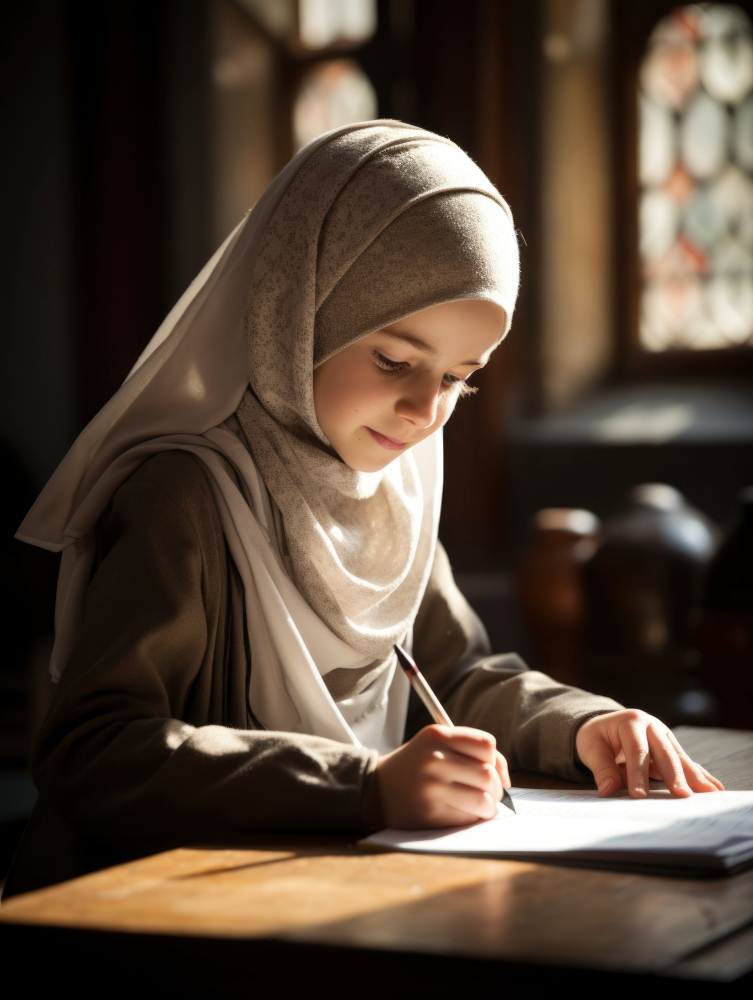 Why Some Children Finish Hifz Faster Than Others banner by qibla academy featuring a smiling young Muslim girl in a hijab using a laptop.